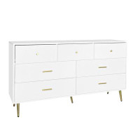 Mercer41 Elegant White Seven-drawer Chest Cabinet With Luxurious Golden Handles And Legs - Spacious Storage Solution