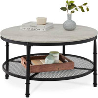 17 Stories 17 Storeys 2-tier 35.5in Round Industrial Coffee Table, Rustic Steel Accent Table For Living Room, W/wooden T