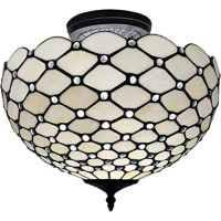 Astoria Grand Lefancy Black and White Tiffany Style Two Light Semi Flush Ceiling Lamp