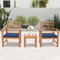 Winston Porter Winston Porter 3 PCS Outdoor Furniture Set Acacia Wood Conversation Set with Soft Seat Cushions Navy