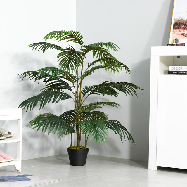 Outsunny 4.6FT Artificial Palm Tree Faux Plant with 20 Leaves in Nursery Pot for Indoor Outdoor Greenery Home Office Dec in Arts & Collectibles