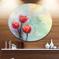 Design Art 'Red Tulips on Light Blue Watercolor' Oil Painting Print on Metal