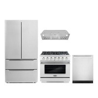 Cosmo Cosmo 4 Piece Kitchen Appliance Package with French Door Refrigerator , 36'' Gas Freestanding Range , Built-In Dis