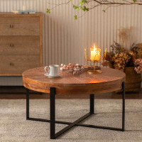 Millwood Pines Modern Retro Splicing Round Coffee Table with Cross Legs Base