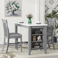Latitude Run® 3-Piece Dining Table Set With Storage Shelves, 1 Faux Marble Top Dining Table And 2 Chairs