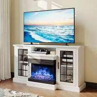 My Lux Decor 59'' Fireplace TV Stand,3-Sided Glass Media Entertainment Centre Console Table For Tvs Up To 65'' With Glas