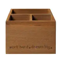 Union Rustic Anayelly Work Hard, Dream Big 3-Opening Wood Desk Organizer - Wood Wash
