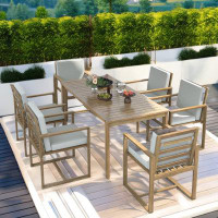 Hokku Designs 7-piece Patio Dining Table Set With Removable Cushions Chair