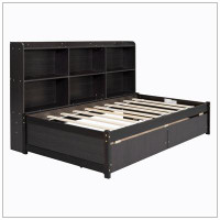 Latitude Run® Full Bed with Side Bookcase, Drawers