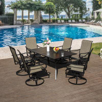 Wildon Home® 7 Piece Outdoor Patio Dining Set, 6 Swivel Chairs with Rectangular Table with 1.57" Umbrella Hole