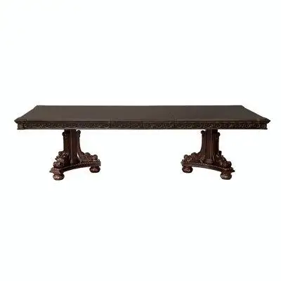 Bloomsbury Market Formal Traditional Dining Table 1pc Dark Cherry Finish with Gold Tipping 2x Extension Leaves