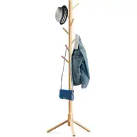 Mercer41 Wooden Tree Coat Rack Stand,Sturdy Freestanding Coat Rack With 8 Hooks,3 Adjustable Height For Child Adult,Wood