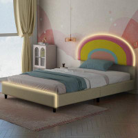 Isabelle & Max™ Full Size Upholstered Platform Bed With Rainbow Shaped And Height-Adjustbale Headboard,Beige(Expected Ar
