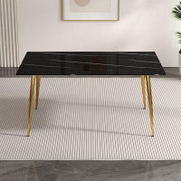 Mercer41 Modern minimalist rectangular black imitation marble dining table