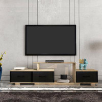 ChocoPlanet Mordern TV Stand, Wood Grain And Black Easy Open Fabrics Drawers For TV Cabinet