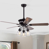 Red Barrel Studio 52-In Farmhouse Glass Shade 5-Blade Reversible Ceiling Fan With Light Kit And Remote - 52 Inches For B