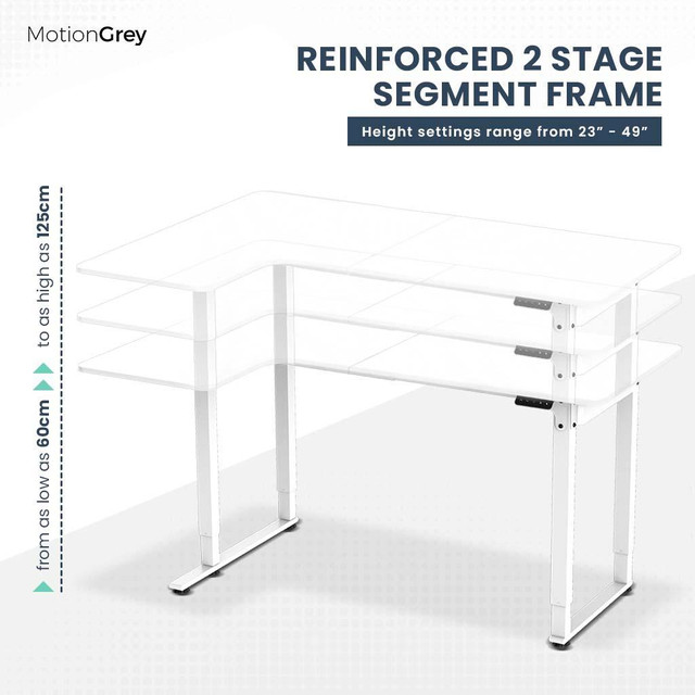 MotionGrey - Electric Height Adjustable Sit to Stand L Shape Desk - White (63 Inch Table Top) in Desks - Image 3