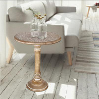 Bungalow Rose Farmhouse Burnt Dining Table - Handcrafted Mango Wood Round Table