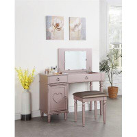 Rosdorf Park Bedroom Vanity Table With Stool Set In Rose Gold