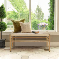 Winston Porter Transitional Bohemian Style Indoor Woven Rope Entrway Bench With Solid Wood Frame And Adjustable Foot Pad