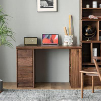 Recon Furniture 70.87" Brown Rectangular Solid Wood Desk,3-drawer