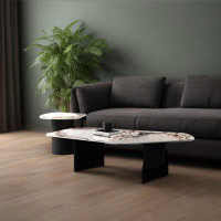 LORENZO Light luxury art sense irregular sintered stone coffee table set (1 coffee table and 1 small table)