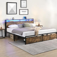 17 Stories Antique Bed Frame With Storage Headboard And Charging Station
