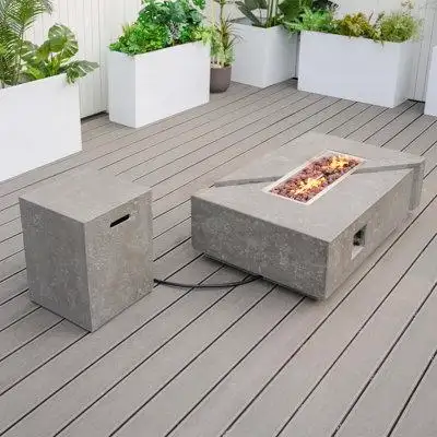 Brayden Studio Concrete Outdoor Gas Fire Pit Table