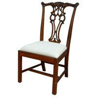 Leighton Hall Furniture Fabric Queen Anne Back Side Chair in Brown/Ivory