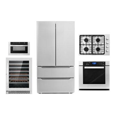 Cosmo 5 Piece Kitchen Package With 30" Gas Cooktop 24" 48 Bottle Single Zone Freestanding Wine Refrigerator 30" Single E in Refrigerators