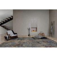Tufenkian Foundry Rectangle Abstract Hand-Knotted Wool/Silk Area Rug in Blue/Grey/Taupe