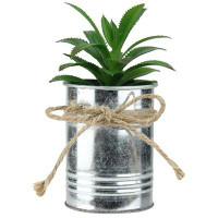 Northlight Seasonal 6" Green And Silver Coloured Tropical Artificial Mini Plant In Tin Planter With Twine Bow
