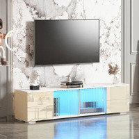 Wrought Studio TV stand with LED remote control light,sliding door and four drawers