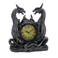 Trinx Twin Evil Dragons Antiqued Mantel Clock Table Desk