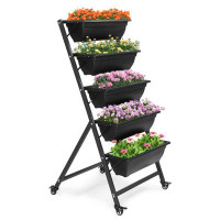 Arlmont & Co. 5-Tier Black Vertical Raised Garden Planter With 4 Wheels