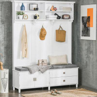 Hokku Designs Hall Tree with Storage Bench, Entryway Bench with Coat Rack, Accent Coat Tree