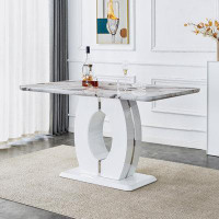 Ivy Bronx Modern minimalist white marble patterned dining table, bar table