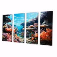 Design Art Underwater Coral Reef Depths III - Coral Wall Art Print - 4 Panels