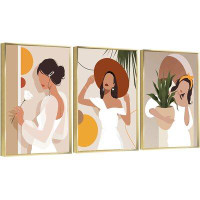 Orren Ellis Beauty And Plant Wall Art - 3 Piece Picture Aluminum Frame Print Set On Canvas, Wall Decor For Living Room B