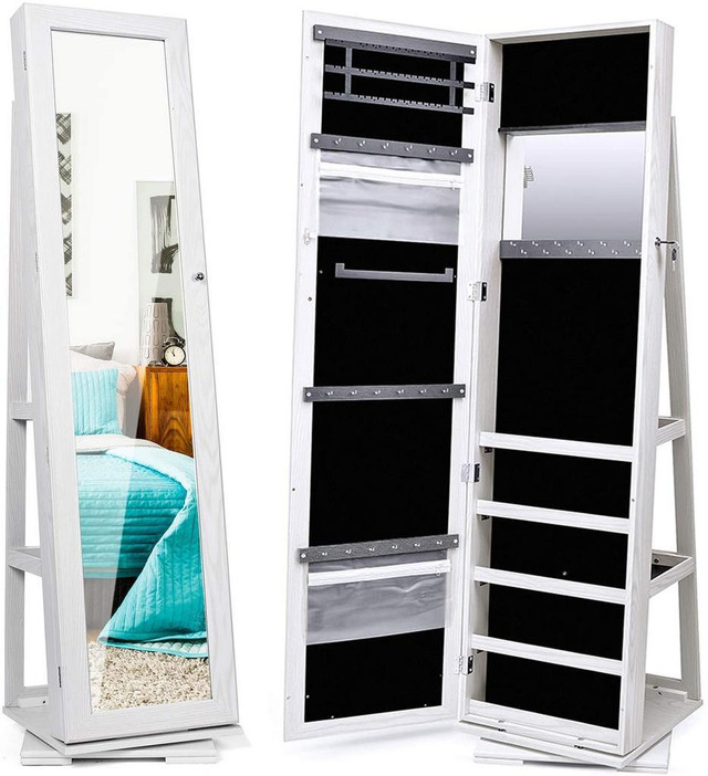 NEW JEWELRY ORGANIZER CABINET MIRROR 360 ROTATING ARMOIRE 122720 in Other in Manitoba