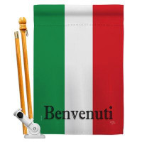 Breeze Decor Italy Benvenuti - Impressions Decorative Pole Bracket House Flag Set HS108435-BO