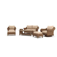 Winston Cayman Loveseat, Swivel Glider Lounge Chair, Coffee Table, Ottoman and Woven Drum Stool/Side Table 8 Piece Ratta