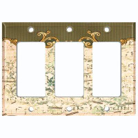WorldAcc Metal Light Switch Plate Outlet Cover (Damask Green White Music Frame    - Single Toggle)