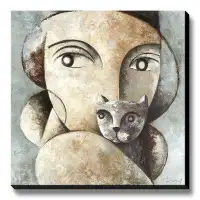Red Barrel Studio Cat and Woman by Didier Lourenco - Graphic Art Print on Canvas