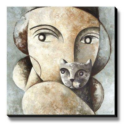 Red Barrel Studio Cat and Woman by Didier Lourenco - Graphic Art Print on Canvas in Arts & Collectibles