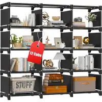 Ebern Designs Ebern Designs Bookshelf, Book Shelf, Bookcase, 12 Bookshelves, Bookcases, DIY Book Case, Black Bookshelf,