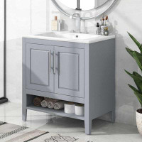 Ebern Designs 30" Bathroom Vanity With Sink White Bathroom Cabinet With 2 Doors And 2 Drawers