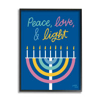 Stupell Industries Peace Love & Light Casual Holiday Hanukkah Menorah  Giclee Texturized Art By Jess Baskin