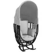 Dakota Fields Outdoor Rattan Rocking Chair with Retractable Canopy, Cushions