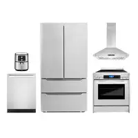Cosmo 5 Piece Kitchen Package With 30" Freestanding Electric Range  30" Island Range Hood 24" Built-In Fully Integrated